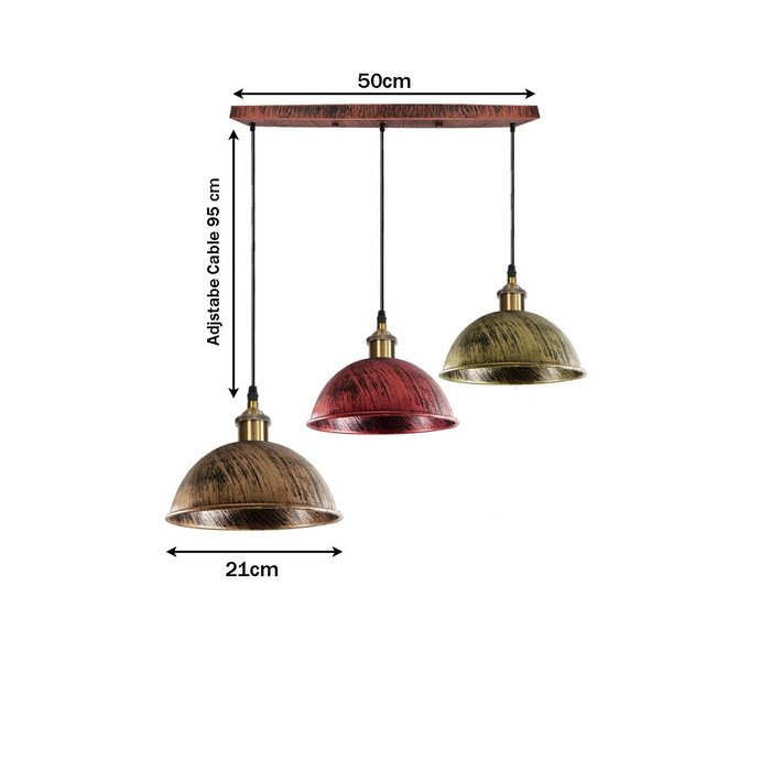 Vintage Industrial Retro 3Head Dome Ceiling Pendant Lamp Shade Light Kit