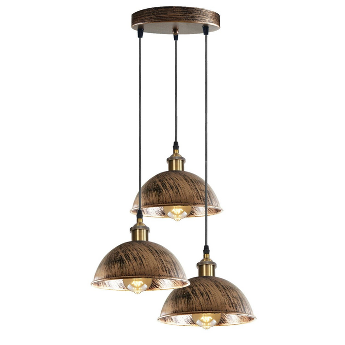 Vintage Industrial Retro 3Head Dome Ceiling Pendant Lamp Shade Light Kit