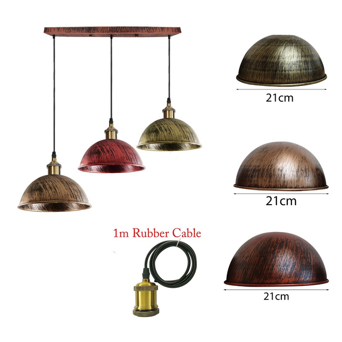 Vintage Industrial Retro 3Head Dome Ceiling Pendant Lamp Shade Light Kit