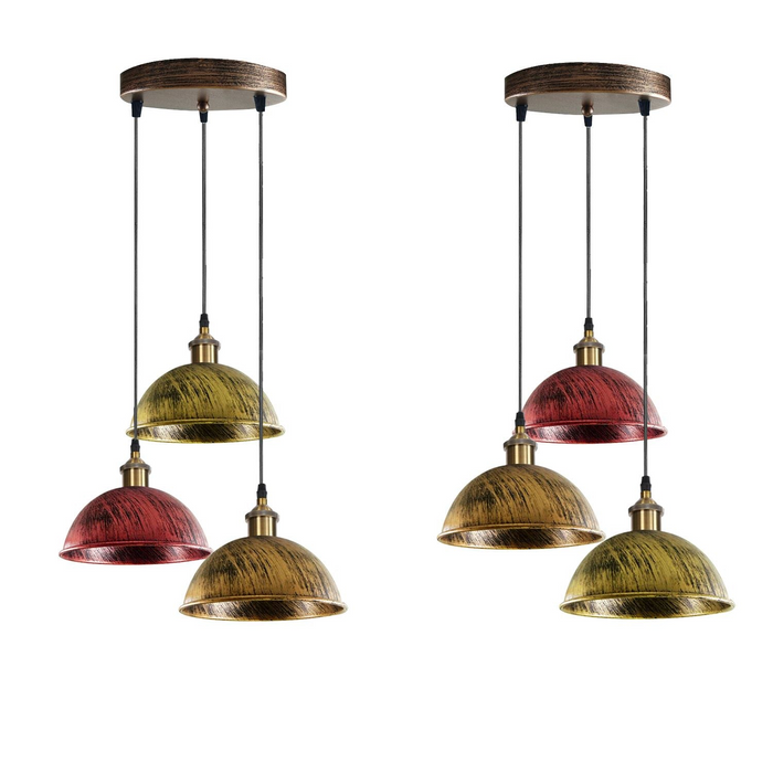 Vintage Industrial Retro 3Head Dome Ceiling Pendant Lamp Shade Light Kit