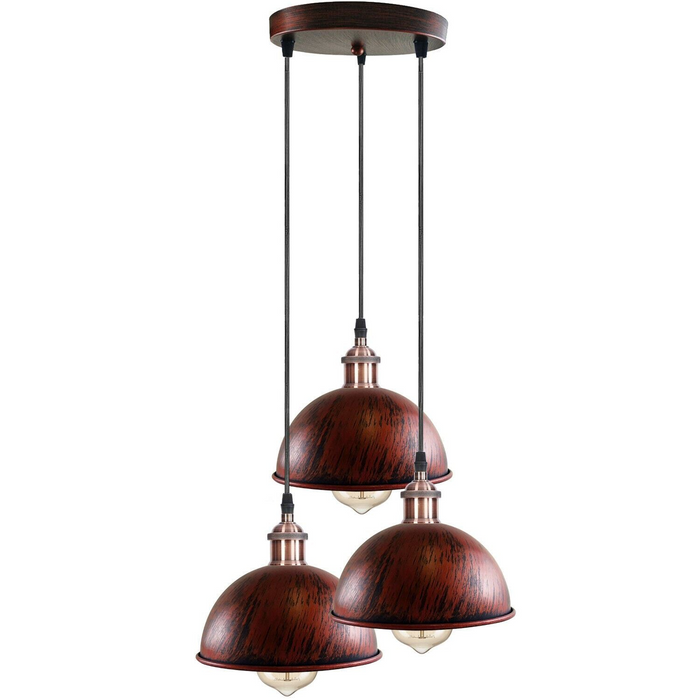 Vintage Industrial Retro 3Head Dome Ceiling Pendant Lamp Shade Light Kit