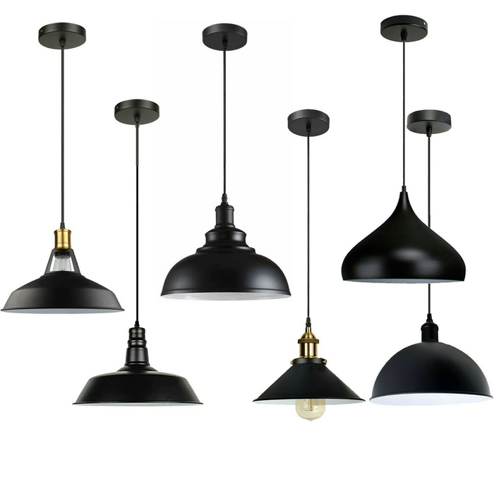 Retro industriële zwarte plafondhanglamp metalen lampenkap met verstelbare kabel van 95 cm