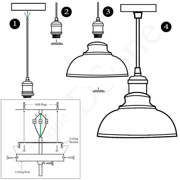 3 Pack Vintage Industrial Retro Ceiling Pendant Light Lampshade Black Metal Light Shade