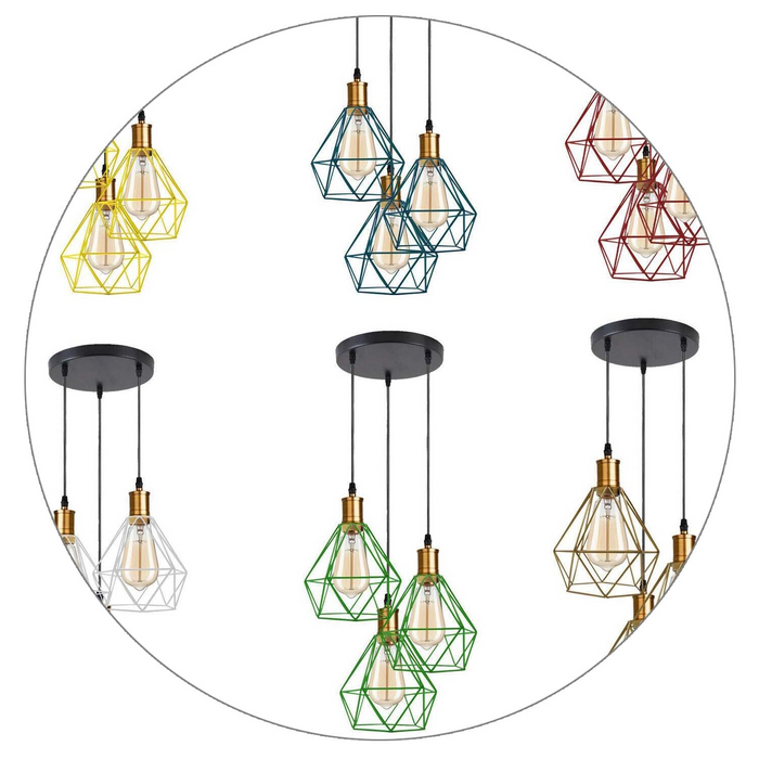 Industrial Retro style 3-Light Pendant lights Adjustable Cord with Diamond Metal Cages