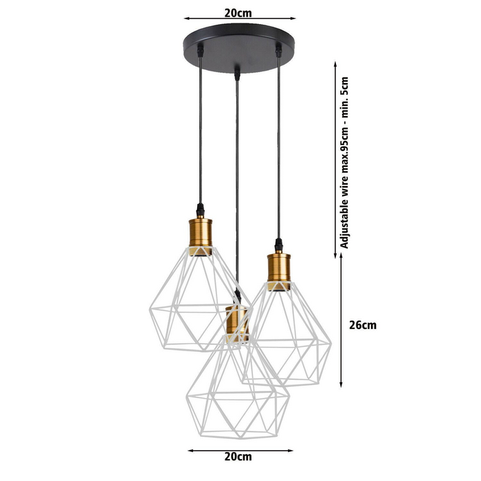 Industrial Retro style 3-Light Pendant lights Adjustable Cord with Diamond Metal Cages