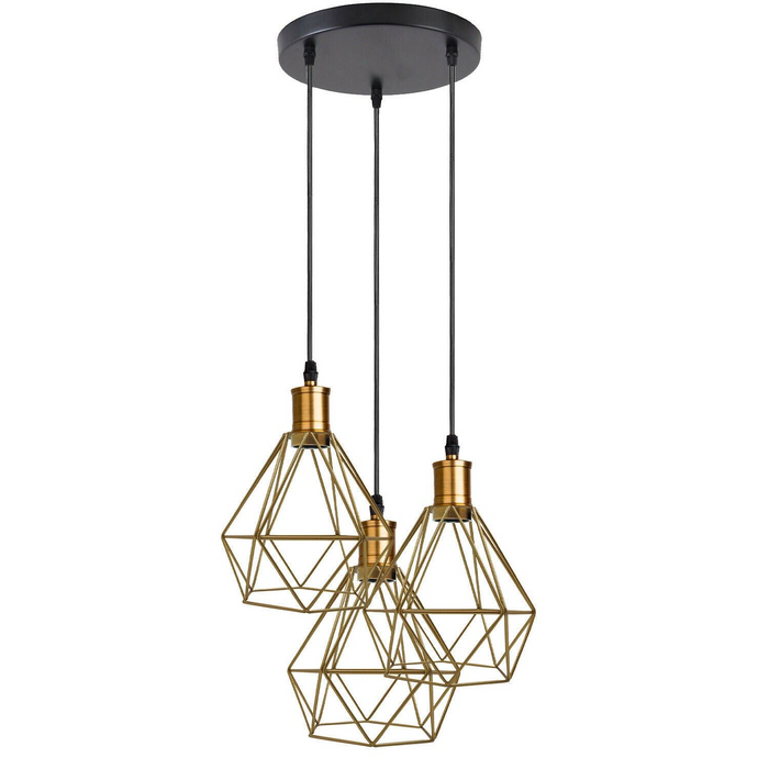 Industrial Retro style 3-Light Pendant lights Adjustable Cord with Diamond Metal Cages