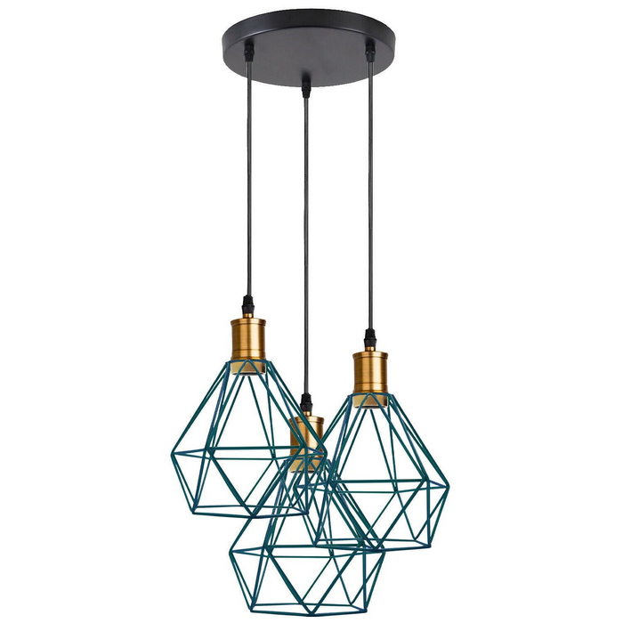 Industrial Retro style 3-Light Pendant lights Adjustable Cord with Diamond Metal Cages