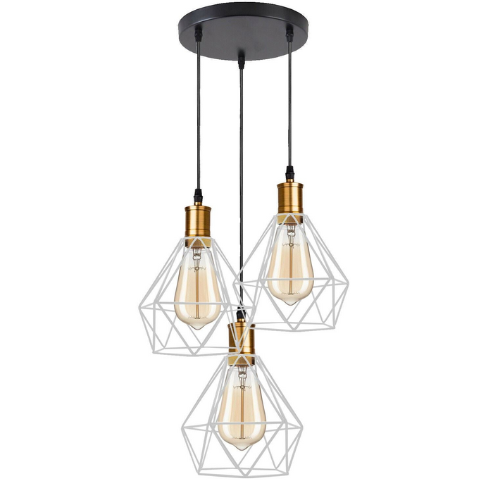 Industrial Retro style 3-Light Pendant lights Adjustable Cord with Diamond Metal Cages