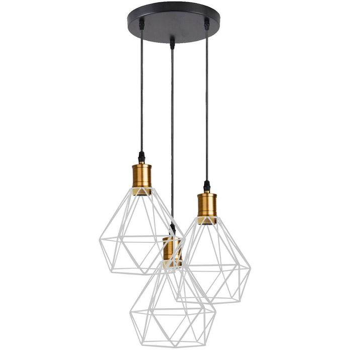 Industrial Retro style 3-Light Pendant lights Adjustable Cord with Diamond Metal Cages