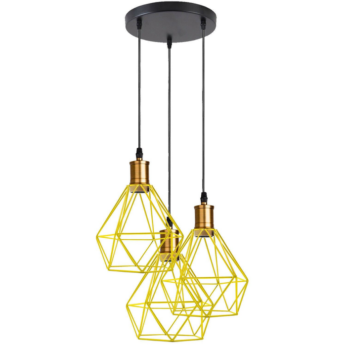 Industrial Retro style 3-Light Pendant lights Adjustable Cord with Diamond Metal Cages