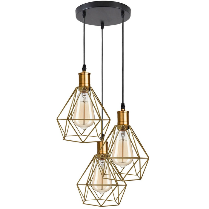 Industrial Retro style 3-Light Pendant lights Adjustable Cord with Diamond Metal Cages