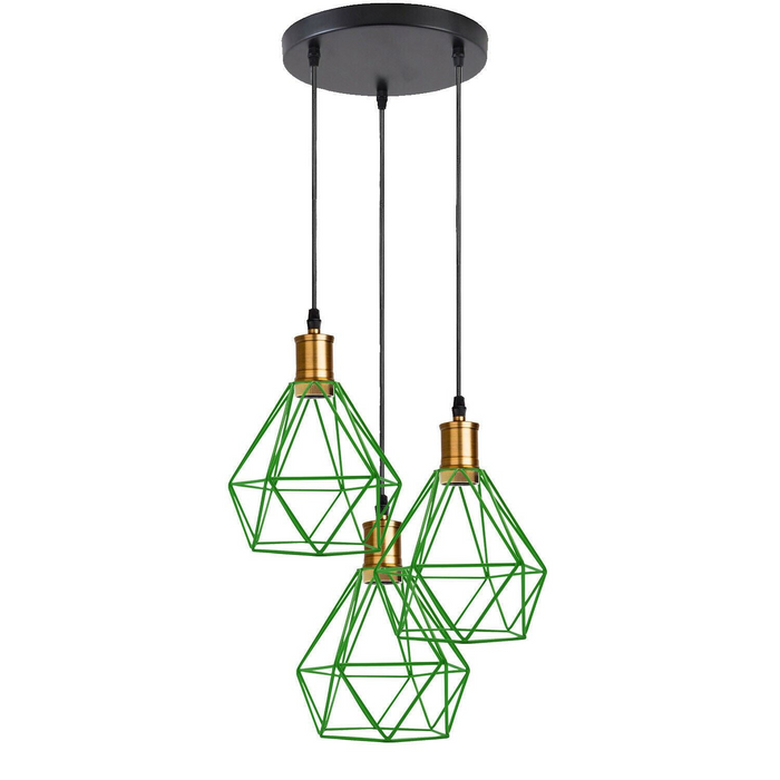 Industrial Retro style 3-Light Pendant lights Adjustable Cord with Diamond Metal Cages