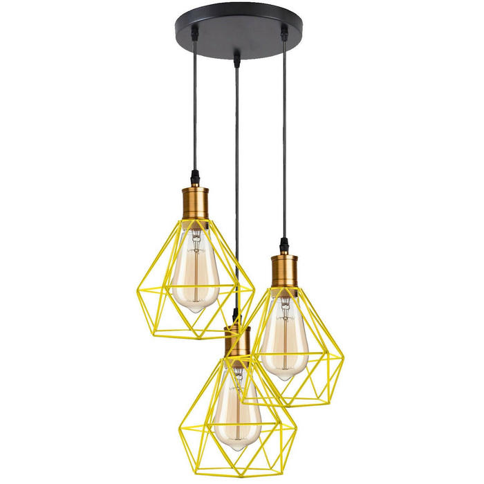 Industrial Retro style 3-Light Pendant lights Adjustable Cord with Diamond Metal Cages