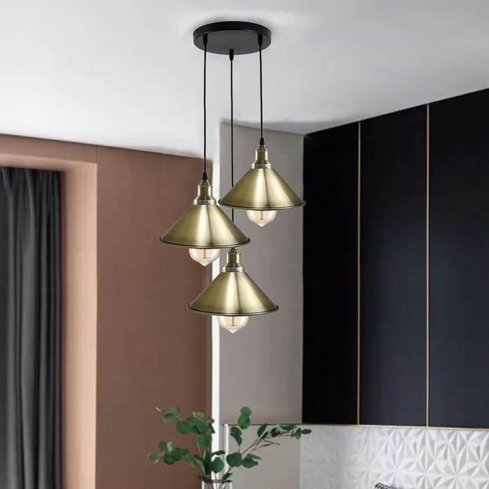 3-koppige plafondlamp, meerkleurige clusterplafondhanglamp, hanglamp met kegelvormige metalen kap