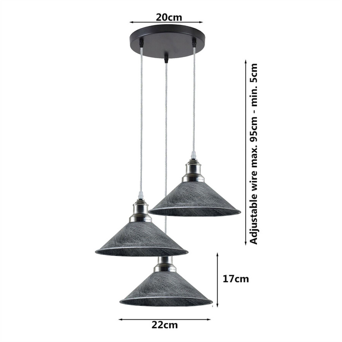 3-koppige plafondlamp, meerkleurige clusterplafondhanglamp, hanglamp met kegelvormige metalen kap