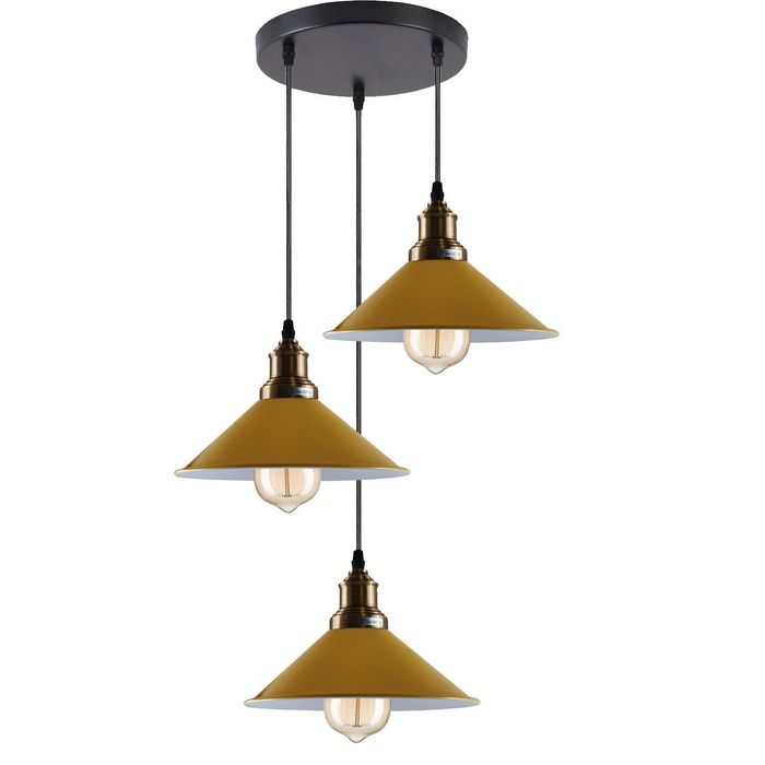 3 Head Ceiling Light, Multi Color Cluster Ceiling Hanging Lamp, Pendant Light Fixture with Cone Metal Shade