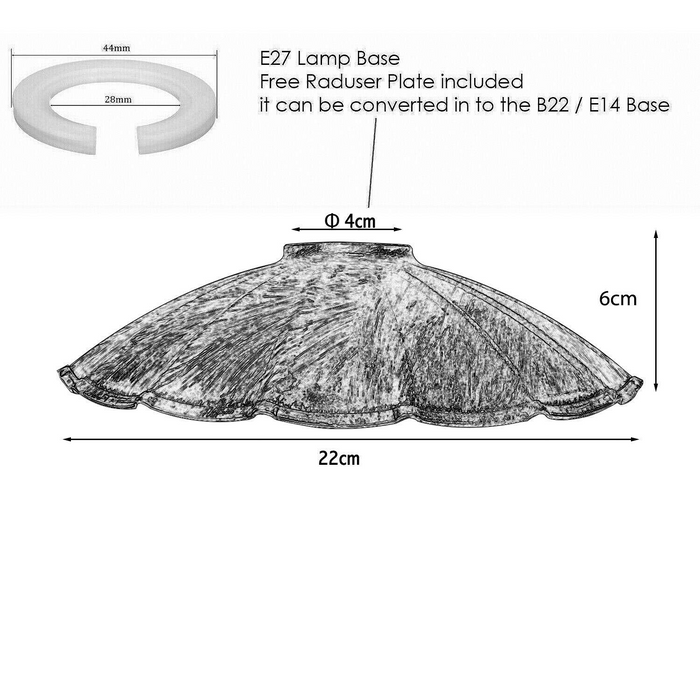 220 mm golvende industriële plafondhanglamp rustieke lampenkap Easy Fit golvende schaduw