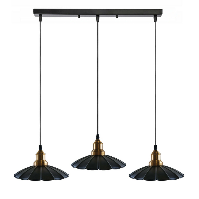 3 Head Rectangle Pendant Light Retro Black Lamp Shade Light