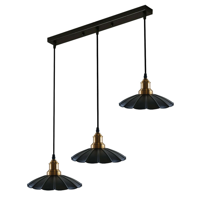 3 Head Rectangle Pendant Light Retro Black Lamp Shade Light