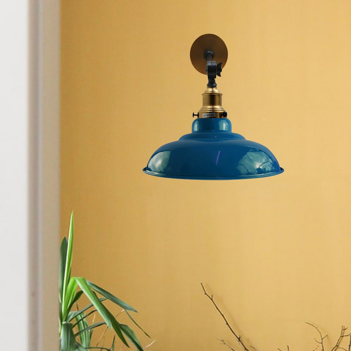 Donkerblauwe kap met verstelbare ronde zwenkarm, wandlamp in loftstijl, industriële wandkandelaar