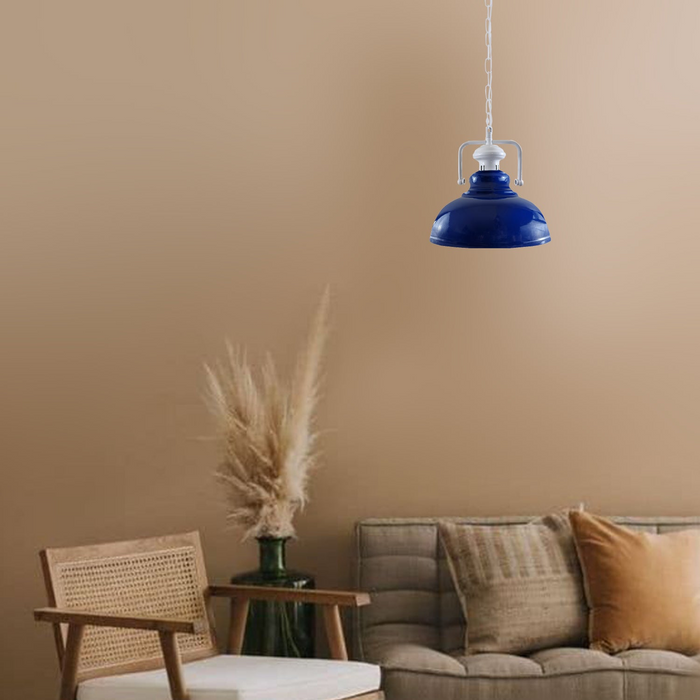 Industrial vintage Retro Indoor Hanging Ceiling Metal Navy Blue Pendant Light E27 UK Holder