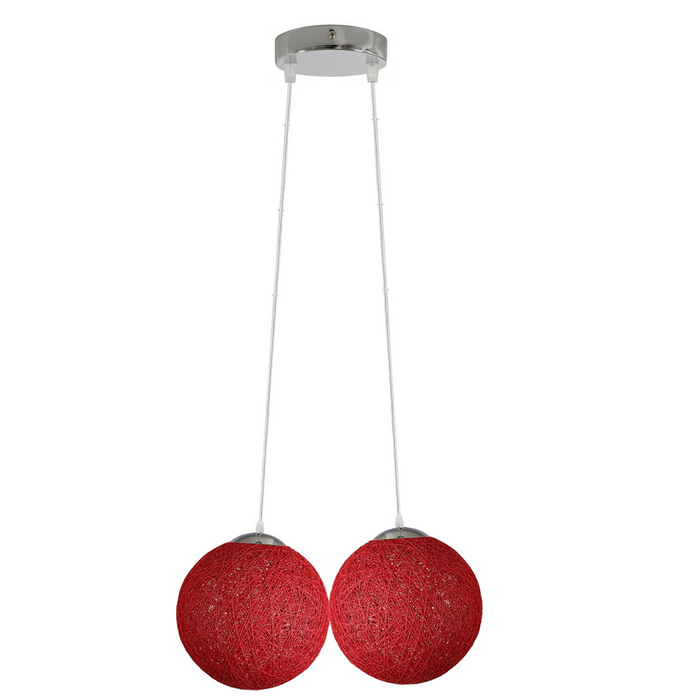 Rattan Wicker Woven Red Ball Globe Pendant Lampshade Two Outlet