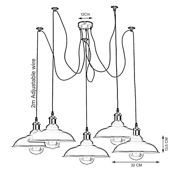 Vintage 5 Way Chandelier Spider Ceiling Indoor Lamp Fixture Metal Curvy Shade