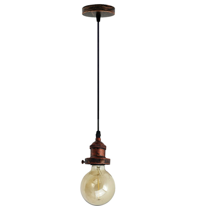 E27 Ceiling Rose Light Fitting Vintage Industrial Pendant Lamp Bulb Holder Light - Rustic Red