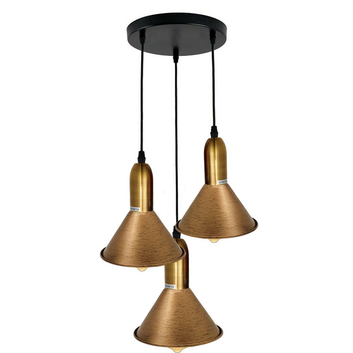 Brushed Copper 3 Point Multi Drop Outlet Ceiling Light
