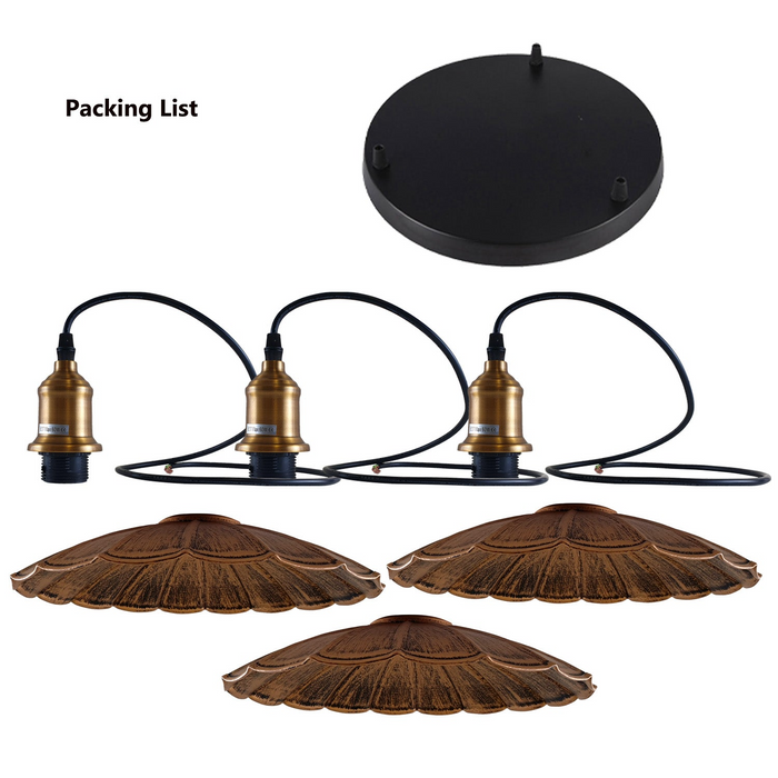 3 Head Industrial Brushed Copper Wavy Metal Ceiling Pendant Light
