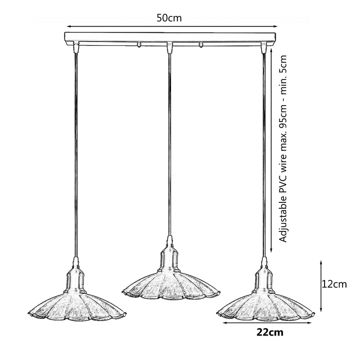 Geborsteld koperen rechthoekige hanglamp met 3 koppen Retro lampenkaplicht