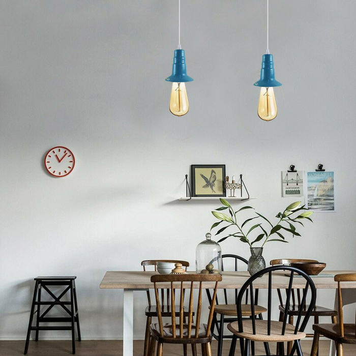 Blue Ceiling Light Fitting Industrial Pendant Lamp Bulb Holder