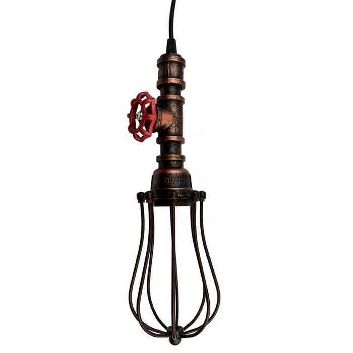 Rustic Red Pendant Light Steampunk Pipe Light Balloon Cage Lamp Hanging Indoor Light Fitting For Kitchen, Living room