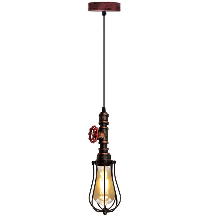 Rustic Red Pendant Light Steampunk Pipe Light Balloon Cage Lamp Hanging Indoor Light Fitting For Kitchen, Living room