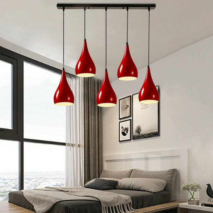Rode plafondlamp met 5 stopcontacten, zwarte hangende hanglamp