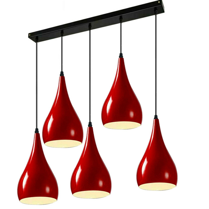 Rode plafondlamp met 5 stopcontacten, zwarte hangende hanglamp