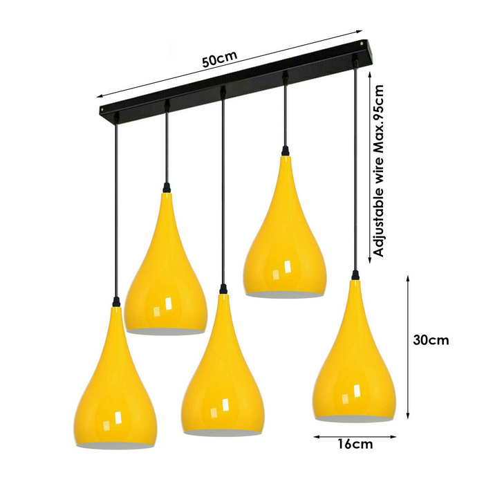 Gele plafondverlichting met 5 stopcontacten, zwarte hangende hanglamp