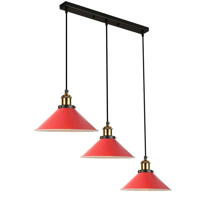 Industriële Vintage Hanglamp met 3 koppen kegel diverse kleuren E27 UK Houders