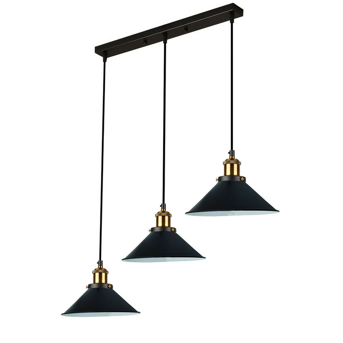 Industrial Vintage Pendant light with 3 heads cone various colours E27 Uk Holders