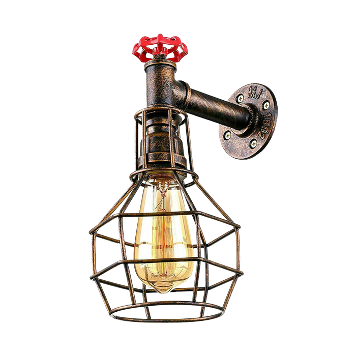 Brushed Copper Modern Industrial Retro Vintage Style Pipe Cage Wall Light Wall Lamp Fixture