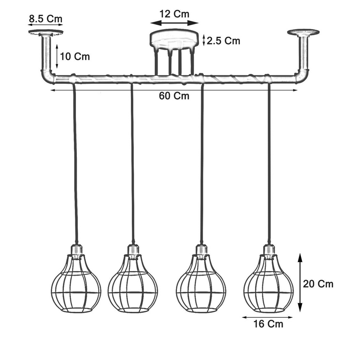 Industrial Vintage 4  Head Ceiling Lights Metal Pipe Retro Loft Pendant Lamps