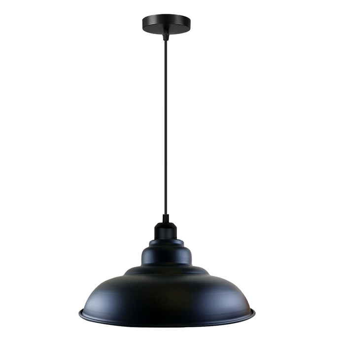 Industrial Vintage  32cm  Black Pendant Retro Metal Lamp Shade E27 Uk Holder