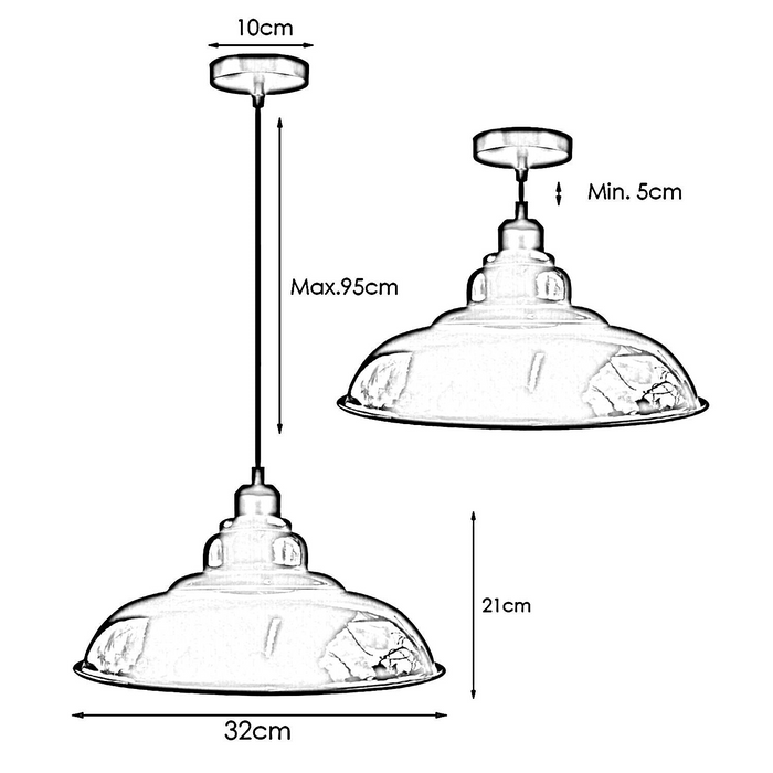 Industrial Vintage  32cm  White Pendant Retro Metal Lamp Shade E27 Uk Holder