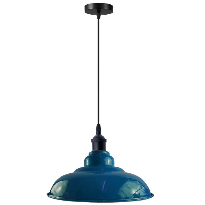 Industriële Vintage 32cm Cyaan Blauwe Hanglamp Retro Metalen Lampenkap E27 Uk Houder