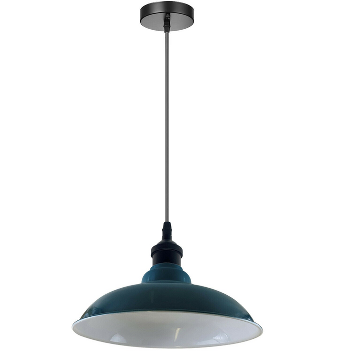 Industriële Vintage 32cm Cyaan Blauwe Hanglamp Retro Metalen Lampenkap E27 Uk Houder