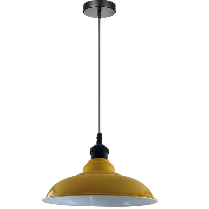 Industrial Vintage  32cm  Yellow Pendant Retro Metal Lamp Shade E27 Uk Holder