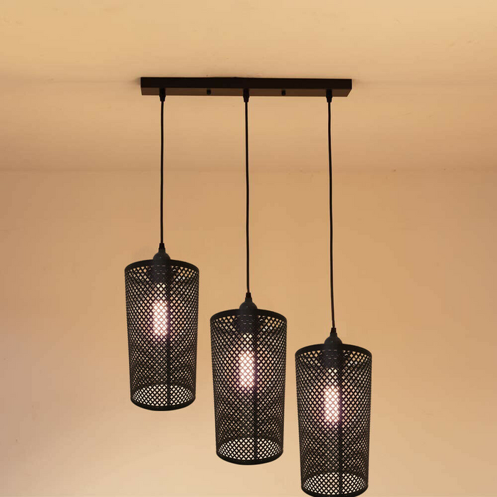 3 Light Barrel shape Large Fitting Net Wire Cage Shade Ceiling Industrial Geometric
