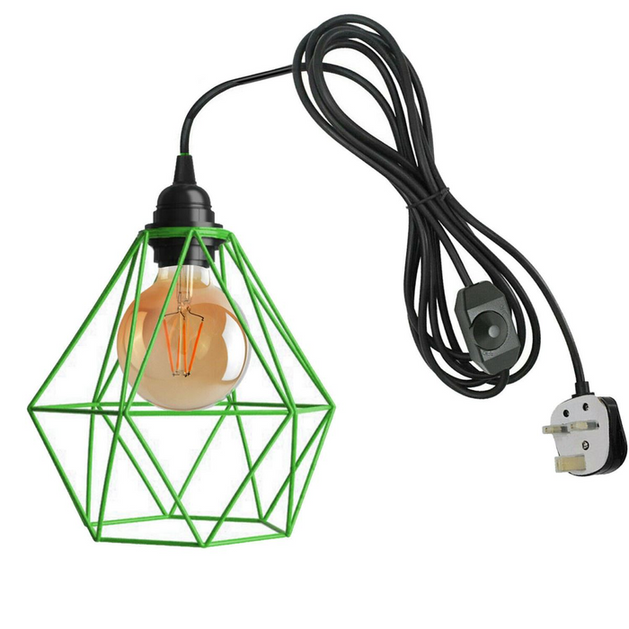 Black Dimmer Switch Plug In Pendant Light Green Diamond cage