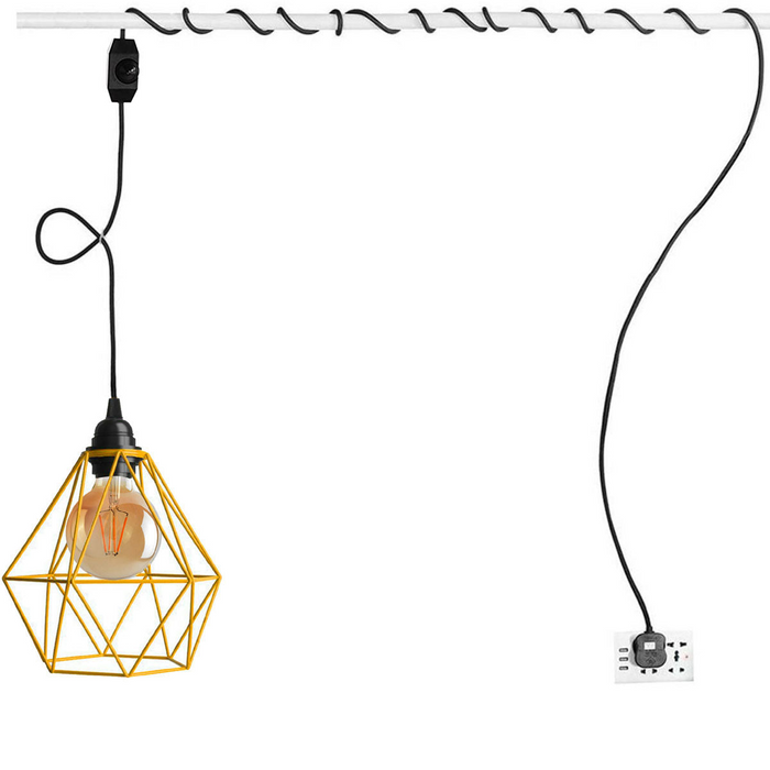 Dimmer Plug-in hanglamp lichtset met gele diamanten kap