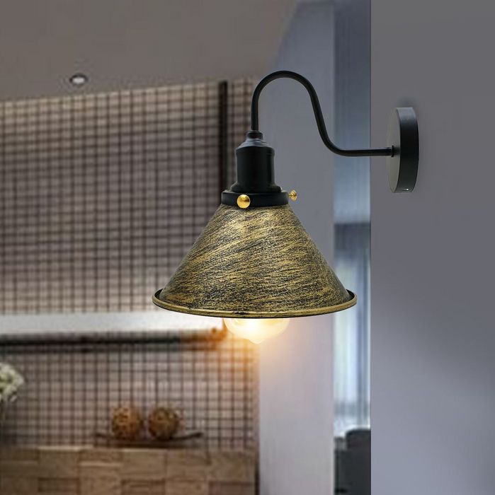 Industriële metalen wandlamp, vintage kegelvormige wandkandelaar